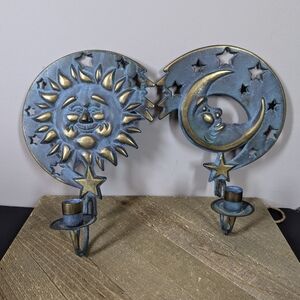 PartyLite Moon & Stars Metal Wall Sconces Celestial Sun & Moon Candle Holders